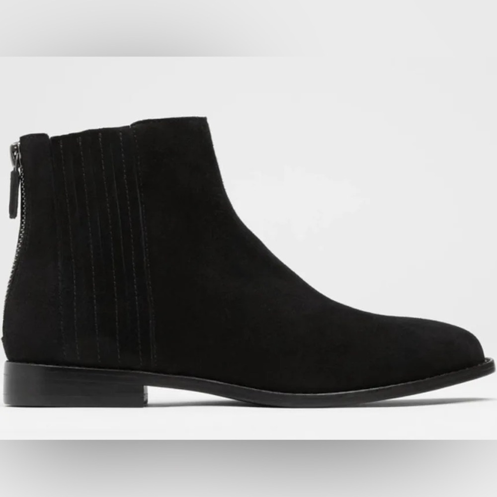 Eileen Fisher Rich Black Suede Ankle Booties Minimalist Chelsea Boot 8 1/2 - Picture 9 of 10